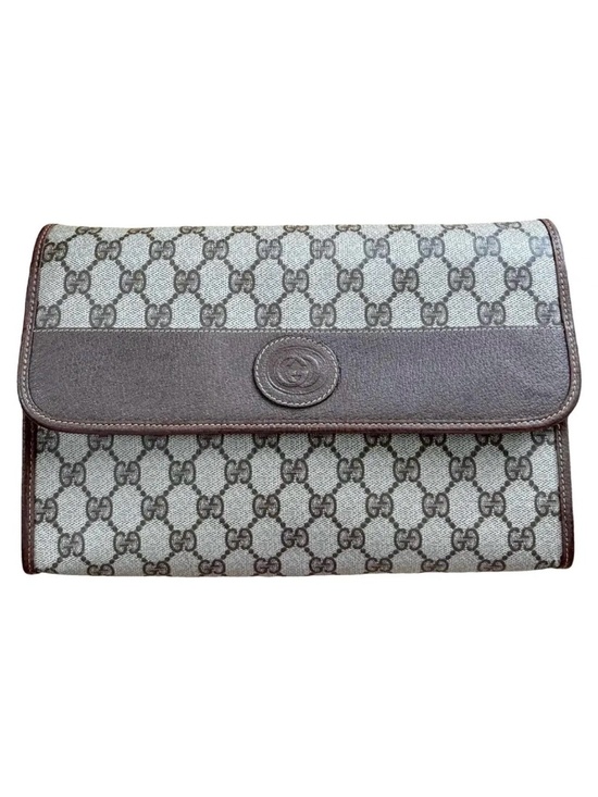 Gucci Handbags - Authentic Vintage Gucci Brown Monogram Canvas Leather Flap Crossbody Clutch Bag